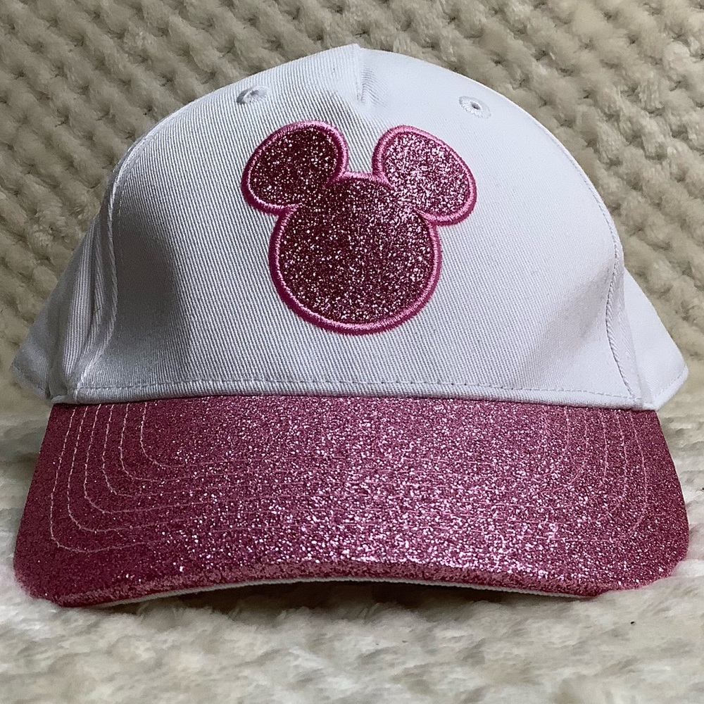Disney Youth White and Pink Cap with Glitter Ear Embellishment